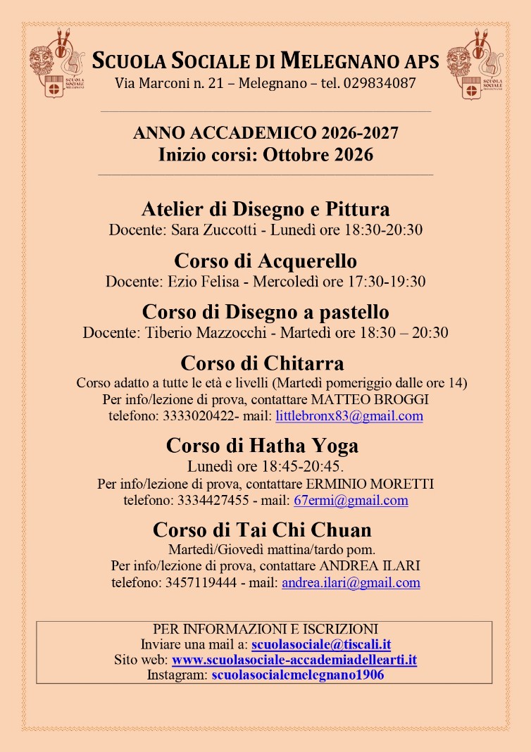 Locandina dei corsi della Scuola Sociale di Melegnano APS
